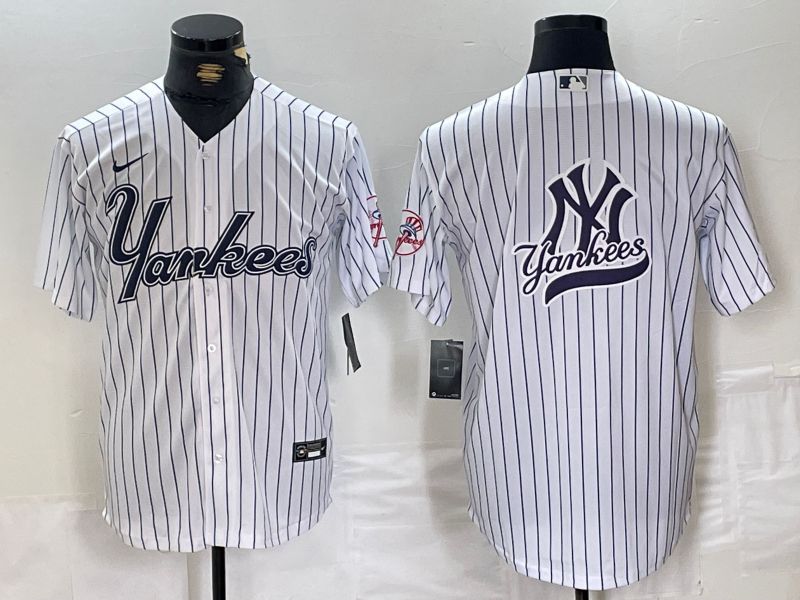 Men New York Yankees Blank White stripe Three generations joint names Nike 2024 MLB Jersey style 10